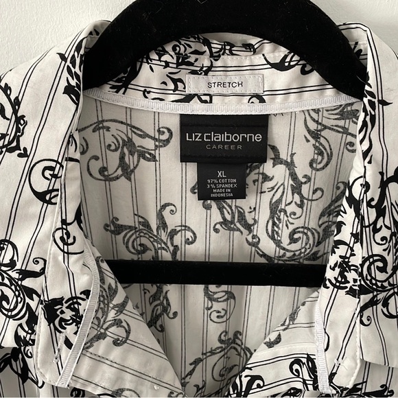 Liz Claiborne Alpine Romance Cotton Long Sleeve Blouse Black White Paisl… - Picture 3 of 7